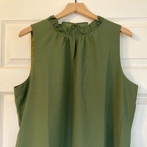 NWT J. Crew Ruffle Neck Tank Shell Olive Green Size XL
